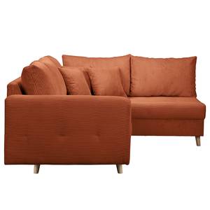 Ecksofa Meyford Cordstoff Lola: Kupfer - Ottomane davorstehend rechts - Mit Hocker