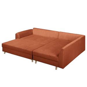 Ecksofa Meyford Cordstoff Lola: Kupfer - Ottomane davorstehend rechts - Mit Hocker