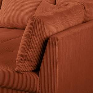 Ecksofa Meyford Cordstoff Lola: Kupfer - Ottomane davorstehend rechts - Mit Hocker