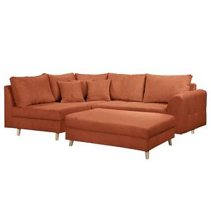 Ecksofa Meyford Cordstoff Lola: Kupfer - Ottomane davorstehend links - Mit Hocker