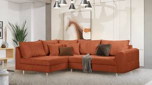 Ecksofa Meyford Cordstoff Lola: Kupfer - Ottomane davorstehend links - Mit Hocker