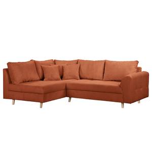 Ecksofa Meyford Cordstoff Lola: Kupfer - Ottomane davorstehend links - Mit Hocker