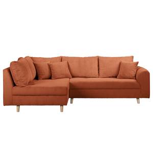 Ecksofa Meyford Cordstoff Lola: Kupfer - Ottomane davorstehend links - Mit Hocker