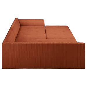 Ecksofa Meyford Cordstoff Lola: Kupfer - Ottomane davorstehend links - Mit Hocker