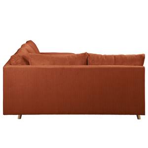 Ecksofa Meyford Cordstoff Lola: Kupfer - Ottomane davorstehend links - Mit Hocker