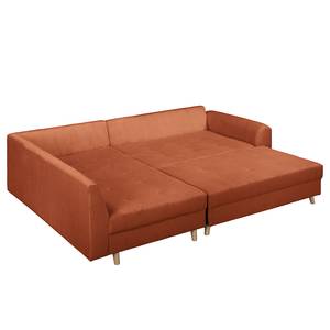 Ecksofa Meyford Cordstoff Lola: Kupfer - Ottomane davorstehend links - Mit Hocker