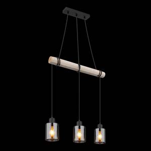 Hanglamp Hadera massief eucalyptushout/gekleurd glas - 3 lichtbronnen