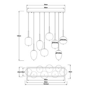 Suspension Blacky - Type I Verre dépoli / Fer - 8 ampoules