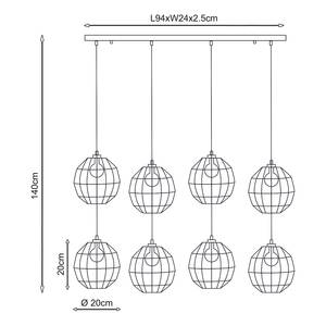 Hanglamp Hermi type H ijzer; messing - 8 lichtbron