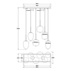 Suspension Blacky - Type C Verre dépoli / Fer - 6 ampoules