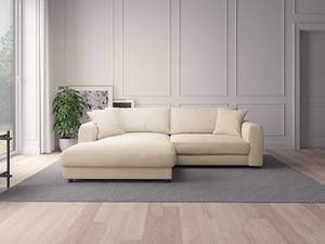 Hoekbank LAYAA met chaise longue Geweven stof Saia: Beige - Breedte: 238 cm - Longchair vooraanzicht links