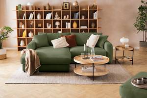 Hoekbank LAYAA met chaise longue Corduroy Snor: Groen - Breedte: 238 cm - Longchair vooraanzicht links