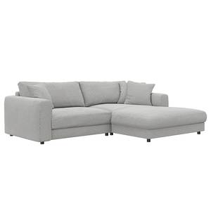 Hoekbank LAYAA met chaise longue Geweven stof Saia: Lichtgrijs - Breedte: 238 cm - Longchair vooraanzicht rechts