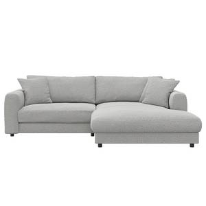 Hoekbank LAYAA met chaise longue Geweven stof Saia: Lichtgrijs - Breedte: 238 cm - Longchair vooraanzicht rechts