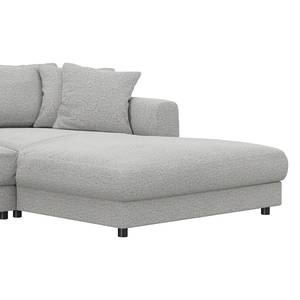 Hoekbank LAYAA met chaise longue Geweven stof Saia: Lichtgrijs - Breedte: 238 cm - Longchair vooraanzicht rechts