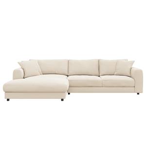 Hoekbank LAYAA met chaise longue Geweven stof Saia: Beige - Breedte: 286 cm - Longchair vooraanzicht links