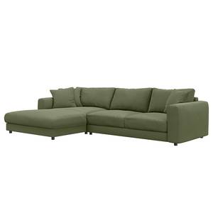 Hoekbank LAYAA met chaise longue Corduroy Snor: Groen - Breedte: 286 cm - Longchair vooraanzicht links