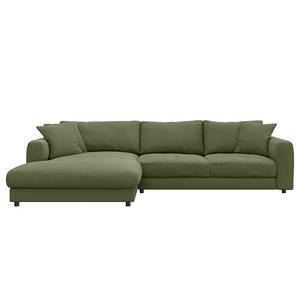 Hoekbank LAYAA met chaise longue Corduroy Snor: Groen - Breedte: 286 cm - Longchair vooraanzicht links