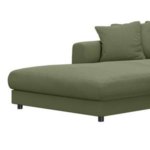 Hoekbank LAYAA met chaise longue Corduroy Snor: Groen - Breedte: 286 cm - Longchair vooraanzicht links