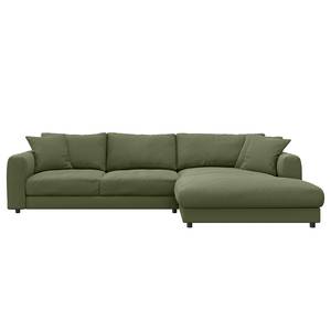 Ecksofa LAYAA mit Longchair Cordstoff Snor: Grün - Breite: 286 cm - Longchair davorstehend rechts