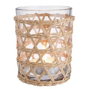 Teelichthalter LE HAVRE Glas / Rattan - Höhe: 12 cm