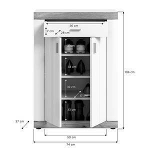 Schuhkommode Norbuck Weiß / Eiche Dekor
