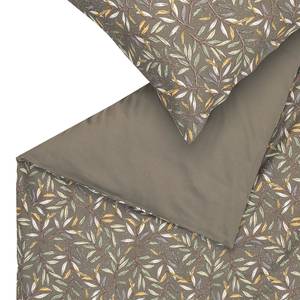 Parure de lit en satin brillante Leaves Coton - Vert olive - 155 x 220 cm + oreiller 80 x 80 cm