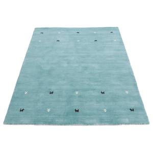 Wollen vloerkleed Gabbeh Uni wol - Turquoise - 60 x 90 cm