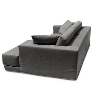 Ecksofa Grety mit Wechselbezug Webstoff Stormy: Dunkelgrau - Longchair davorstehend rechts