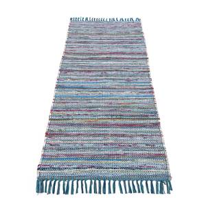 Tapis de couloir Kelim Chindi Bleu - 80 x 400 cm