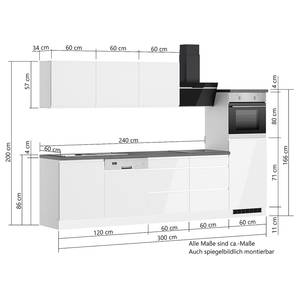 Küchenzeile Monza Variante B Hochglanz Weiß / Beton Dekor - Induktion - Mit Elektrogeräten