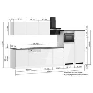 Küchenzeile Monza Variante C Hochglanz Weiß / Beton Dekor - Induktion - Mit Elektrogeräten