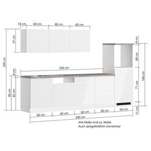 Küchenzeile Monza Variante A Hochglanz Weiß / Wotaneiche Dekor - Ohne Kochfeld - Ohne Elektrogeräte