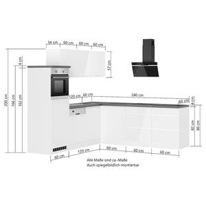 Eckküche Monza Variante A Hochglanz Weiß / Wotaneiche Dekor - Induktion - Mit Elektrogeräten