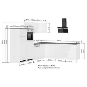 Eckküche Monza Variante C Hochglanz Weiß / Wotaneiche Dekor - Induktion - Mit Elektrogeräten