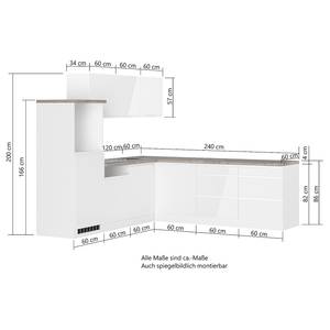 Eckküche Monza Variante B Hochglanz Weiß / Beton Dekor - Ohne Kochfeld - Ohne Elektrogeräte