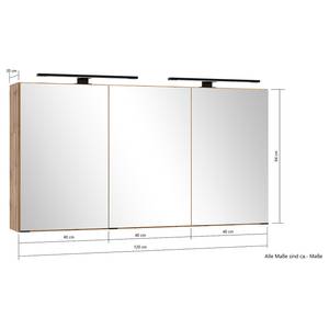 Beleuchteter Spiegelschrank BALA Eiche Wotan Dekor - Breite: 120 cm