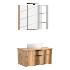 Badkamerset BALA 2-delig keramiek type B incl. verlichting - Wotan eikenhouten look - Wit - Breedte: 80 cm