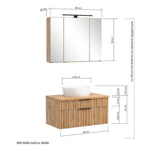 Badkamerset BALA 2-delig keramiek type B incl. verlichting - Wotan eikenhouten look - Wit - Breedte: 80 cm