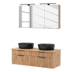 Badkamerset BALA 2-delig keramiek type B incl. verlichting - Wotan eikenhouten look - Zwart - Breedte: 120 cm