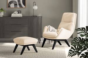 Fauteuil GARBO met houten pootjes Bouclé Stof Bony: Beige - Zwart