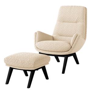 Fauteuil GARBO avec pieds en bois Bouclé Tissu Bony: Beige - Noir