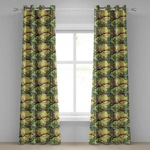 Rideaux à œillets Leopard - Lot de 2 Polyester - Jaune moutarde / Vert - Hauteur : 245 cm