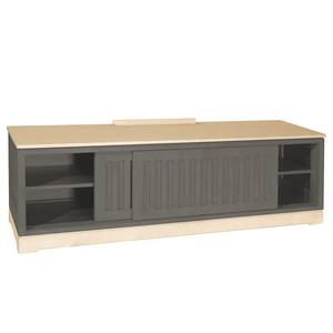 Meuble TV Casares cannelé Pin massif - Gris/Pin crème - Largeur : 166 cm