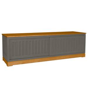 Meuble TV Casares cannelé avec  insert Pin massif - Gris/Pin marron - Largeur : 166 cm