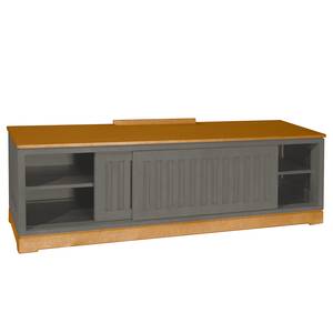 Meuble TV Casares cannelé Pin massif - Gris/Pin marron - Largeur : 166 cm