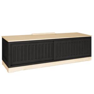 Meuble TV Casares cannelé Pin massif - Noir / Pin crème - Largeur : 166 cm