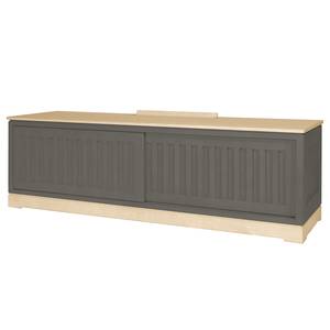 Meuble TV Casares cannelé avec  insert Pin massif - Gris/Pin crème - Largeur : 166 cm