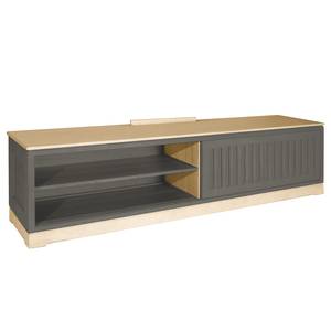 Meuble TV Casares cannelé avec  insert Pin massif - Gris/Pin crème - Largeur : 206 cm