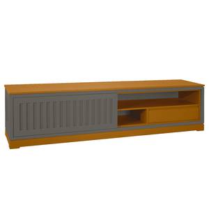 Meuble TV Casares cannelé avec  insert Pin massif - Gris/Pin marron - Largeur : 206 cm